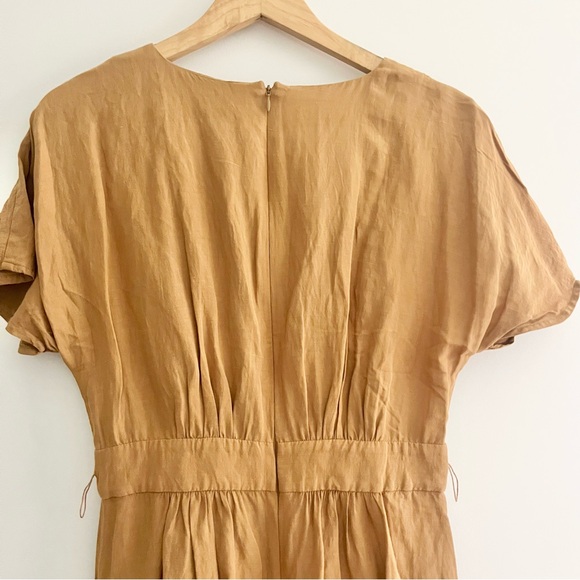 Madewell Linen Blend Dolman Sleeve Midi Dress Caramel Coffee Brown VNeck READ 4 - Picture 11 of 12
